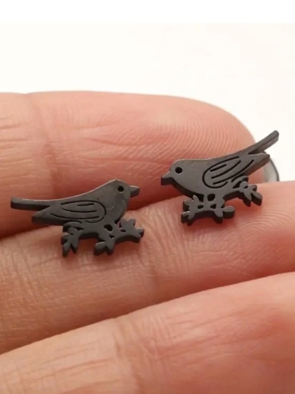 Beautiful Black Bird Sitting on a Branch Stud Earrings